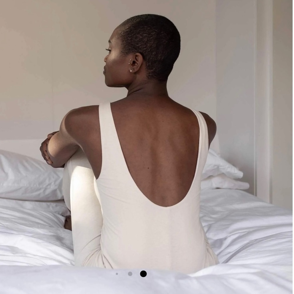 Lunya Restore Pocket Jumpsuit Latte White Tapered Skinny Leg Loungewear Sz XL. - Picture 6 of 12